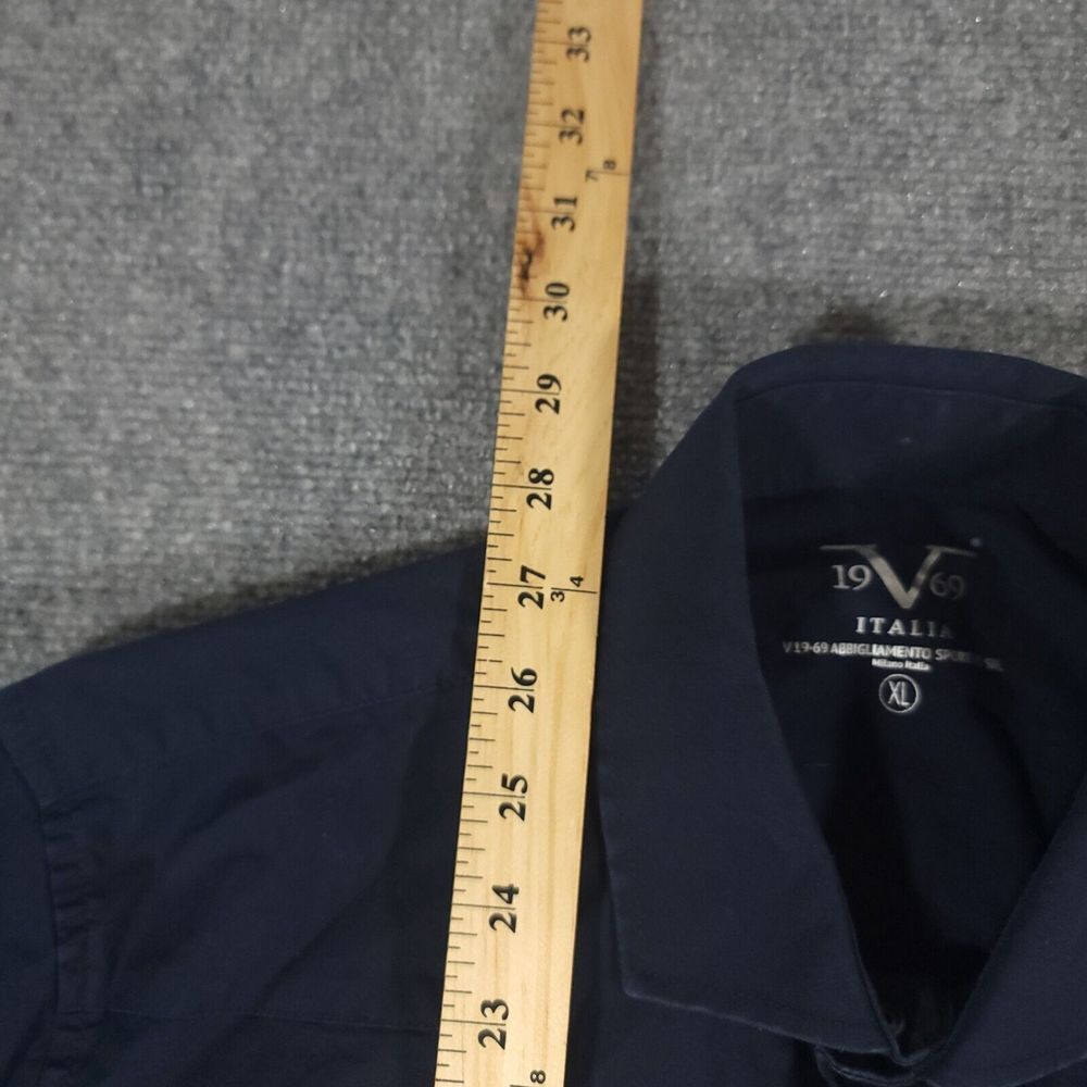 VERSACE 19V69 ITALIA Shirt Mens XL Navy Long Sleeve Snap Button Up Pockets - Picture 5 of 9